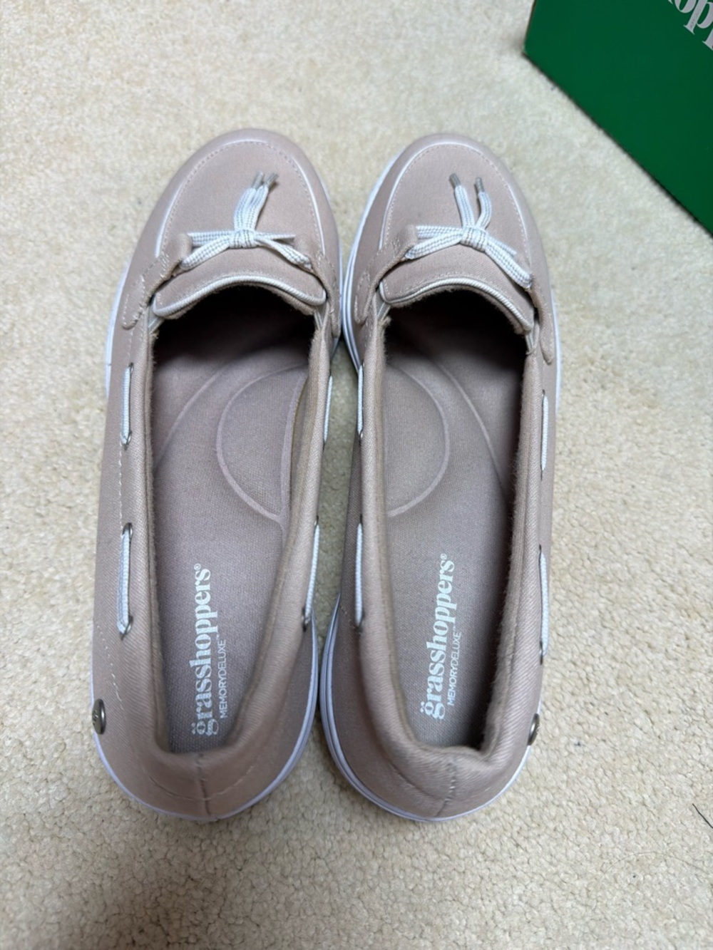 Grasshoppers Women's Taupe Slip-On Canvas Moccasins with White Laces